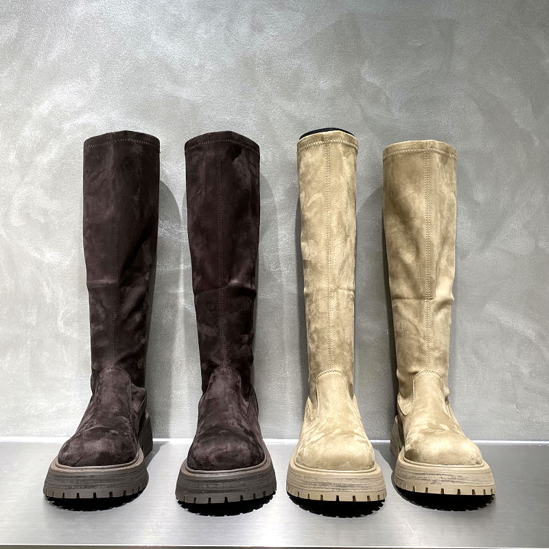 欧货厚底弹力靴女圆头时装靴长靴