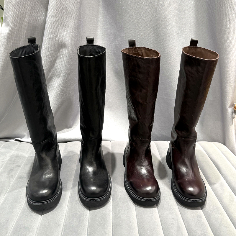 乐魔高筒长靴女粗跟时装靴