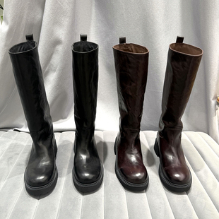 靴 靴百搭高筒时装 乐魔真皮长靴女2025年秋冬新款 欧货圆头粗跟时装