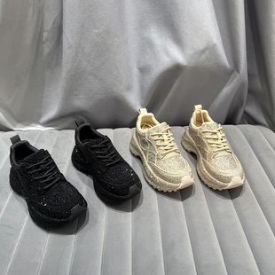 欧洲站女鞋2026年早春新款欧货真皮烫钻时尚休闲鞋轻便满钻老爹鞋