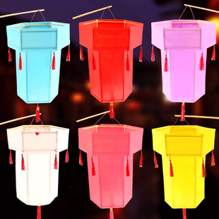 春节灯笼儿童diy手工材料包双层六角超大宫灯布艺防水防晒自制