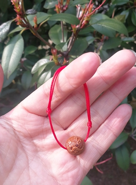 12生肖桃胡手工雕刻桃篮红色手绳