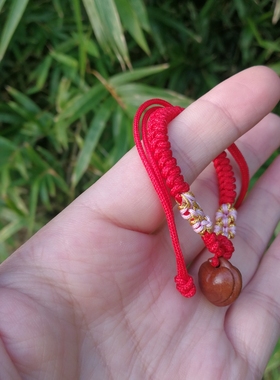 野生桃核手工雕刻心形桃篮红手绳