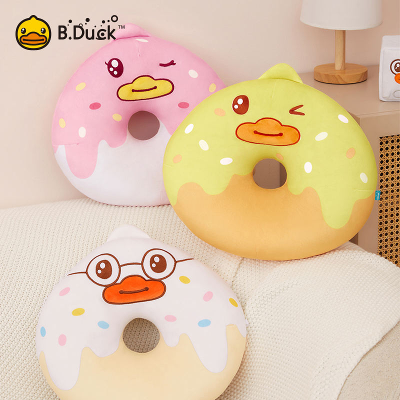 duck官方 小黄鸭可爱甜甜圈毛绒抱枕玩偶办公室居家靠垫坐垫