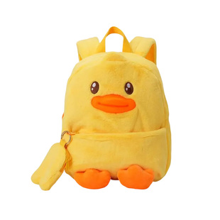 B.Duck官方小黄鸭毛绒双肩包高中大学书包大容量休闲轻便背包女