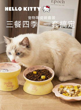HelloKitty宠物碗高脚护颈斜口碗