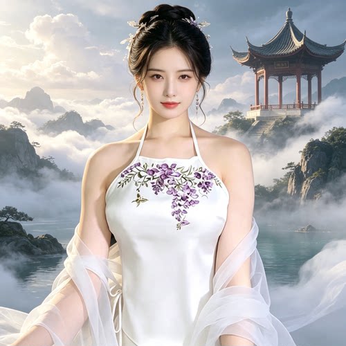 新中式印花挂脖露背薄款肚兜