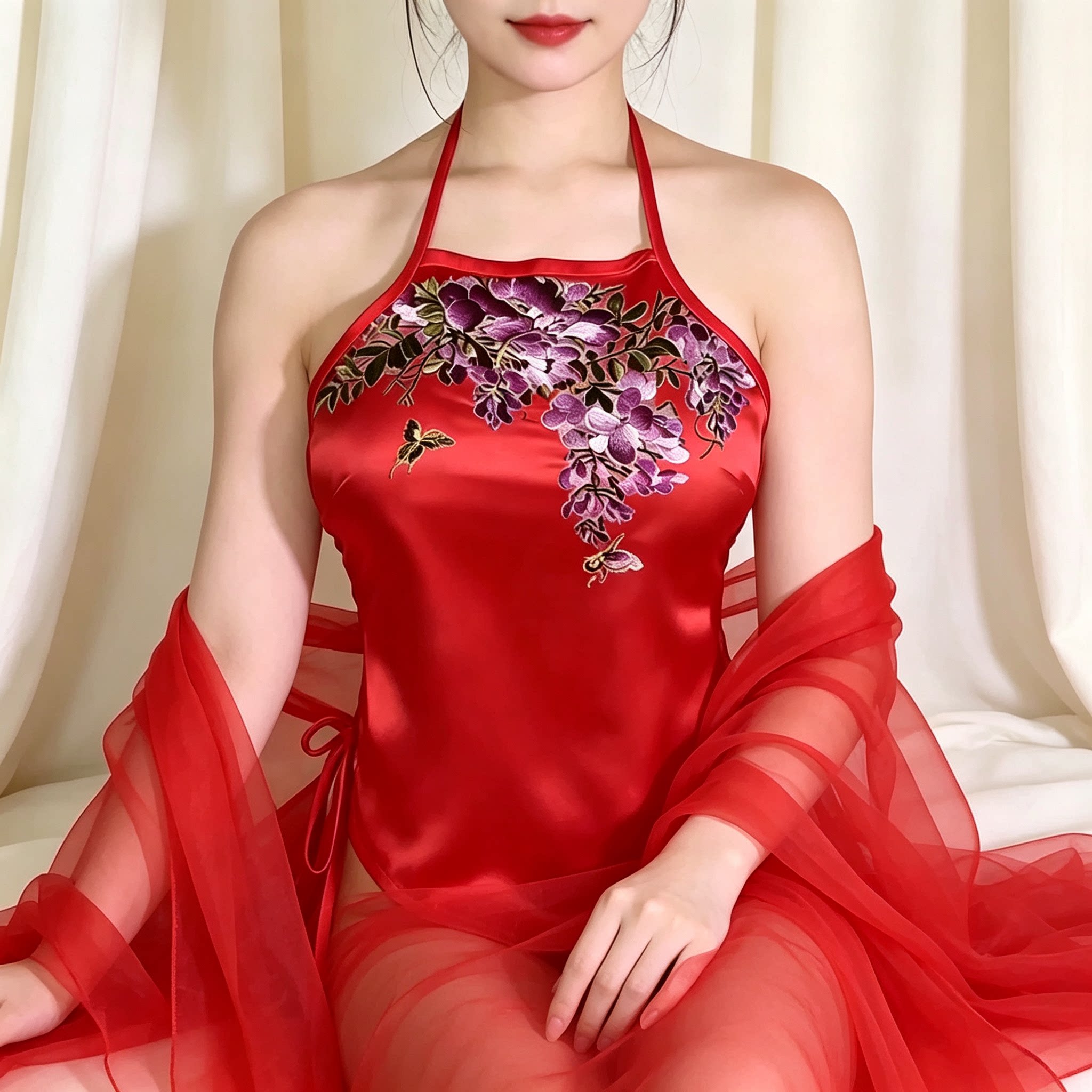 肚兜女爆款宫廷新中式国风高级印花双燕牡丹性感系带内搭上衣
