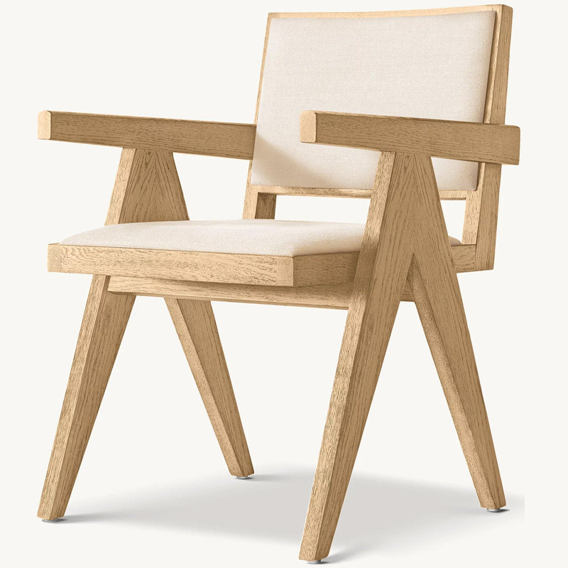 法式乡村复古实木扶手餐椅美国Rh美式现代简约布艺办公椅牛皮书椅