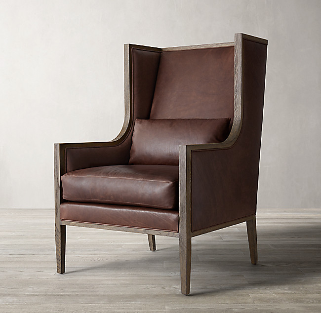 Rh家具家用休闲椅美式乡村实木老虎椅现代简约别墅客厅真皮单人椅