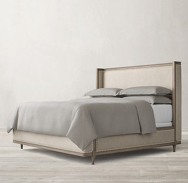 美式乡村复古家具橡木实木床美国Rh原单双人床现代简约家用布艺床