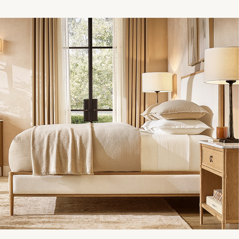 美国rh家具现代简约家用实木床美式乡村布艺双人床主卧家用婚床