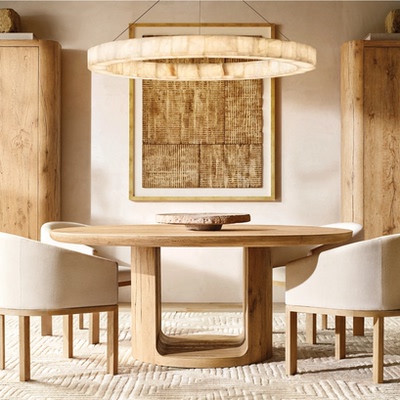 美国rh家具现代简约实木圆餐桌