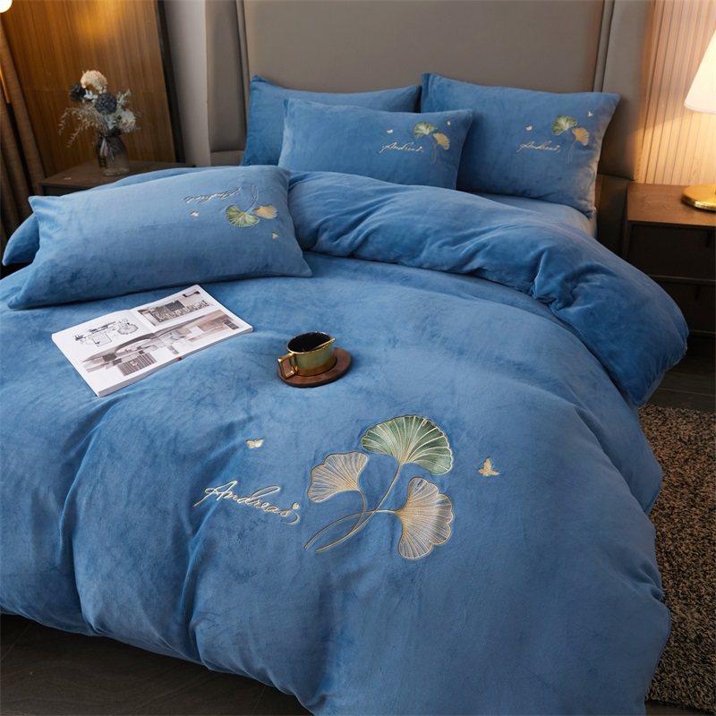 刺绣牛奶绒床上四件套冬季珊瑚绒双面加绒被套保暖法兰绒床单套件,床上用品,床品套件/四件套/多件套,淘宝优惠券,粉丝福利购,淘宝优惠卷