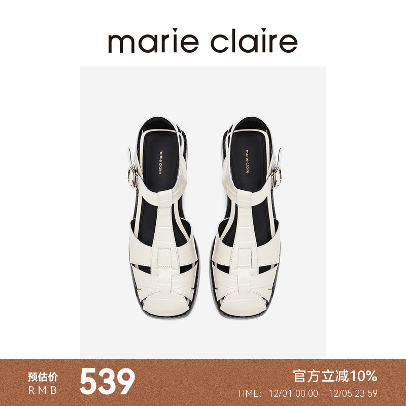 【张琪同款】MC女鞋牛皮海盐罗马凉鞋包头猪笼鞋marieclaire女鞋