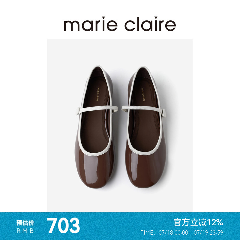 MC女鞋亮面漆皮玛丽珍25春复古甜酷软底单鞋marieclaire女鞋