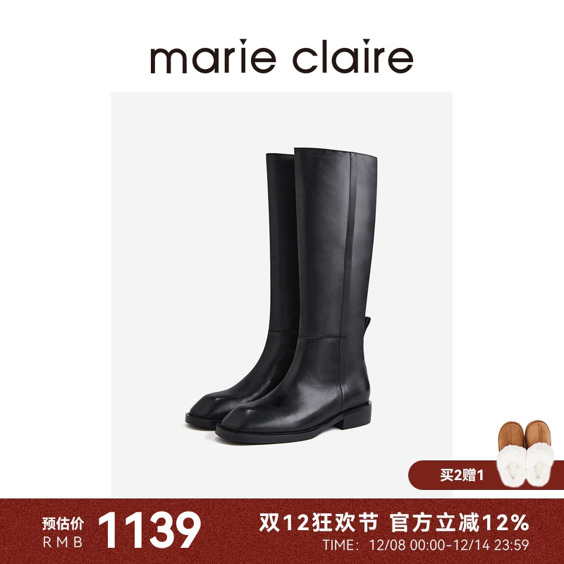 MC女鞋极简骑士靴2025年冬季午夜巴黎黑长筒靴女marieclaire女鞋