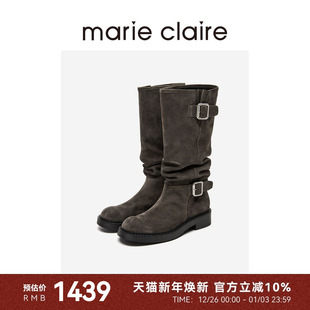 堆堆宽筒长靴西部一脚蹬marieclaire女皮鞋 MC女鞋 陈老师同款