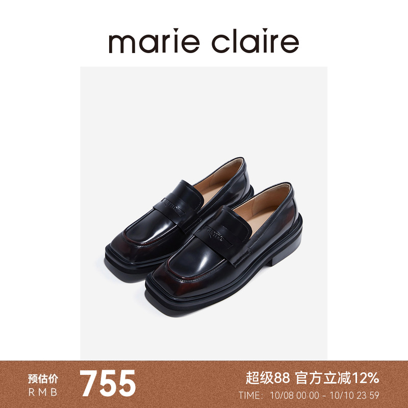 MC女鞋擦色便士乐福鞋皮鞋2025秋季复古方头单鞋marieclaire女鞋