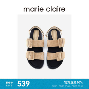 marieclaire夏季 張琪同款 MC女鞋 女 休閑絨面沙灘平底勃肯涼鞋