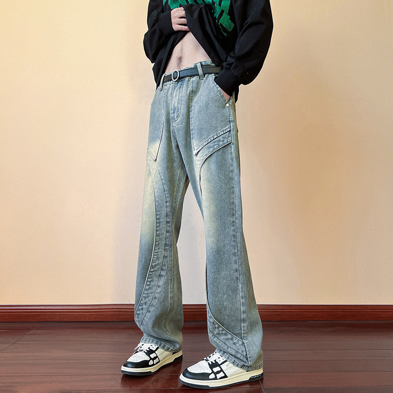 早秋新款美式高街设计感直筒宽松牛仔裤男休闲长裤K833-P65控88,男装牛仔裤,星座205