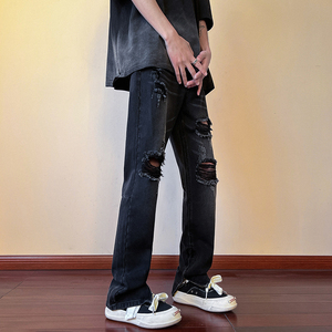 春夏 高街vibe修身破洞黄泥染拉链牛仔裤男 K822-K823-P65 控88图片