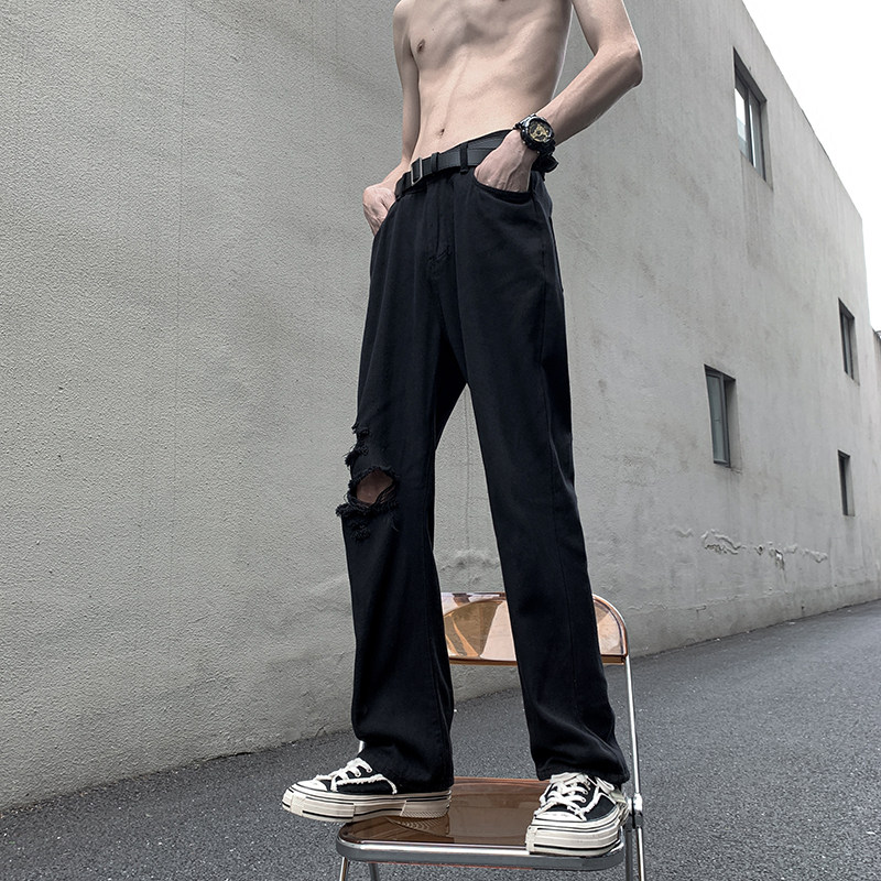 纯黑色弹力修身直筒大码微喇情侣渐变牛仔裤男K860-K861-P50,男装牛仔裤,星座205