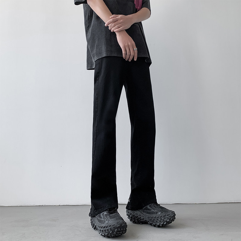 秋冬美式vibe高街弹力黑色修身直筒微喇排扣牛仔裤男K884-P55,男装牛仔裤,星座205