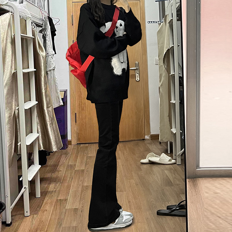 早秋美高街纯黑色弹力修身直筒大码微喇情侣牛仔裤男K860-P50,男装牛仔裤,星座205