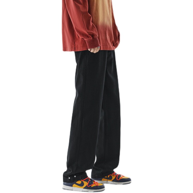 早秋黑色美式高街宽松直筒垂感拖地长裤男vibe牛仔裤K369-P50控68,男装牛仔裤,星座205