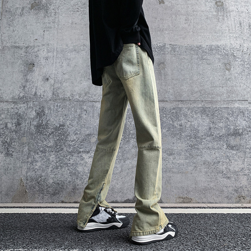 早秋四季高街vibe修身长裤黄泥染拉链牛仔裤男K823-P55,男装牛仔裤,星座205