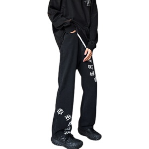 早秋美式高街微喇叭vibe梵文牛仔裤嘻哈宽松百搭休闲裤男K606-P35图片