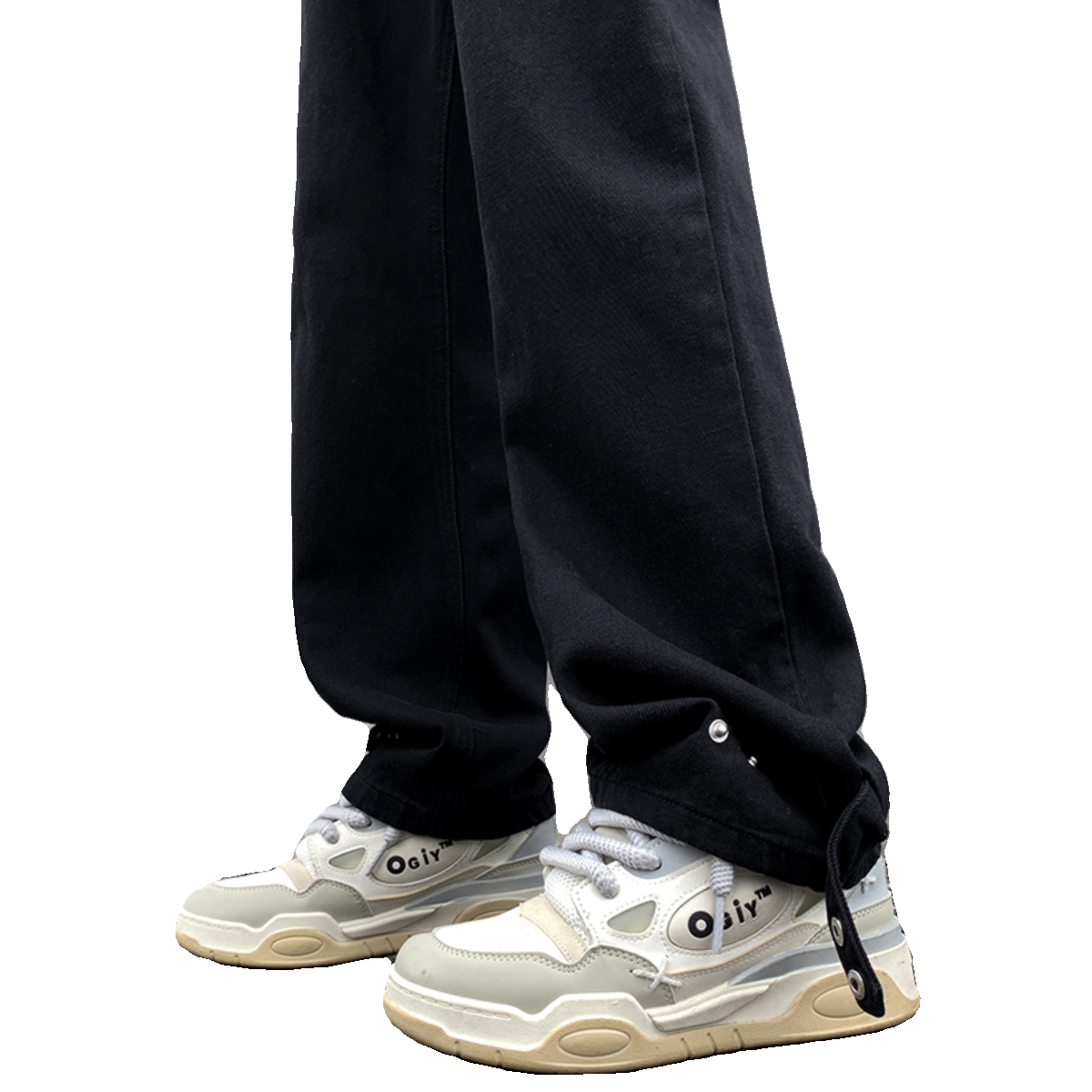 黑色设计款排扣牛仔裤宽松直筒金属扣复古休闲裤男K910-P50,男装牛仔裤,星座205