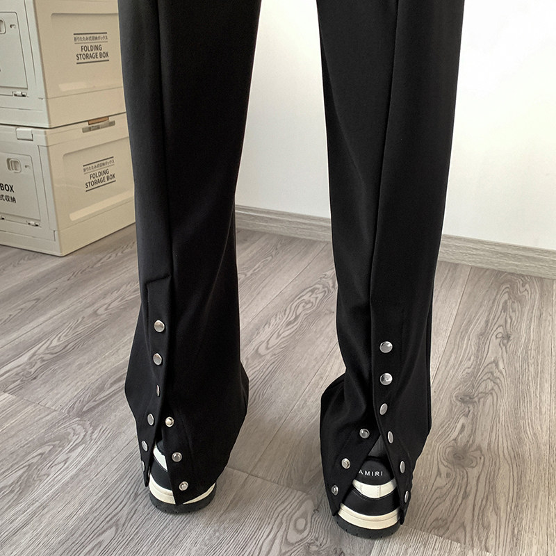 高街vibe开叉排扣高级感休闲裤男修身直筒西裤女KK366-P65-控88，男装西裤，星座205