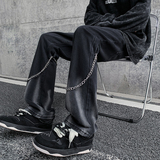 早秋高街vibe黑色扎染设计感链条修身微喇牛仔裤男K880-P55控78，男装牛仔裤，星座205
