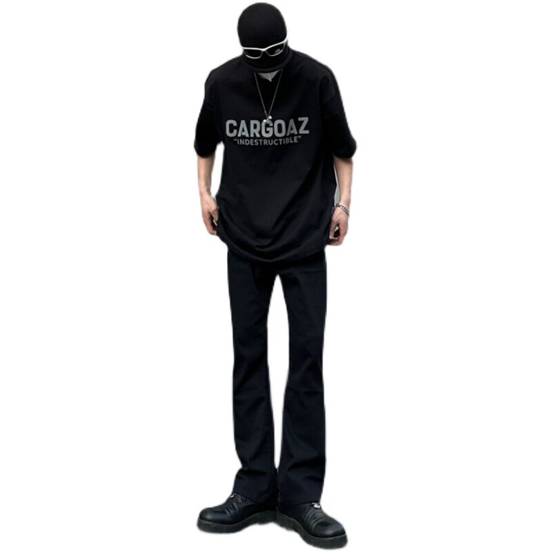 早秋美高街纯黑色弹力修身直筒大码微喇情侣牛仔裤男K860-P50,男装牛仔裤,星座205