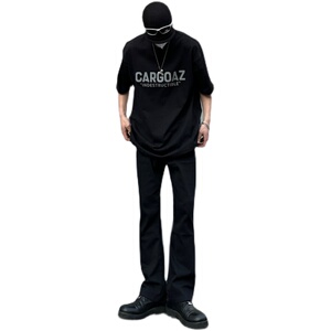早秋美高街纯黑色弹力修身直筒大码微喇情侣牛仔裤男K860-P50图片