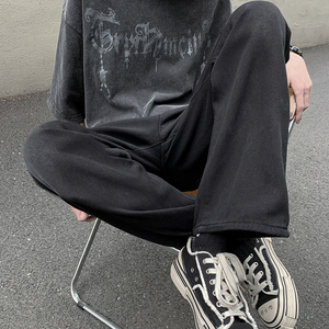 美式vibe纯黑色修身弹力微喇牛仔裤男 K860-P55 控78图片