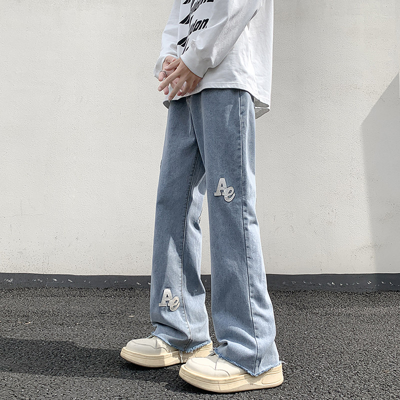 秋冬高街贴标微喇叭牛仔裤男美式宽松潮牌嘻哈裤子KA08-P55，男装牛仔裤，星座205