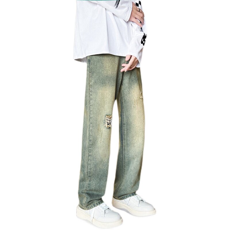 早秋高街vibe宽松牛仔裤黄泥染直筒休闲裤男K636-P58控78,男装牛仔裤,星座205