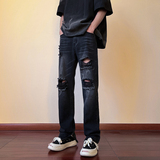 春夏高街vibe修身破洞黄泥染拉链牛仔裤男K822-K823-P65控88，男装牛仔裤，星座205