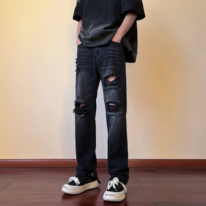 春夏 高街vibe修身破洞黄泥染拉链牛仔裤男 K822-K823-P65 控88图片