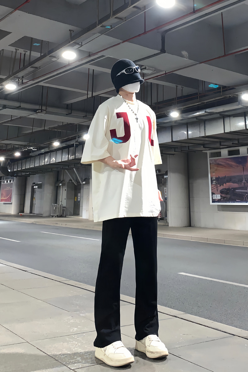 早秋美高街纯黑色弹力修身直筒大码微喇情侣牛仔裤男K860-P50图片