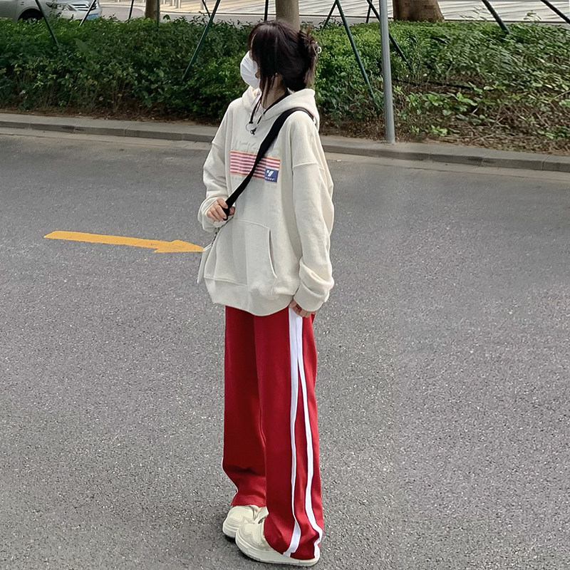 品质重磅宽松直筒休闲条纹卫裤男拼接松紧腰阔腿裤女K915-P50,男装休闲裤,星座205