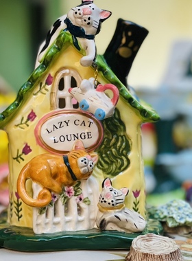 瓷蓓Blue sky布鲁瓷釉下彩陶瓷猫咪房子仓鼠窝金丝熊窝宠物造景装