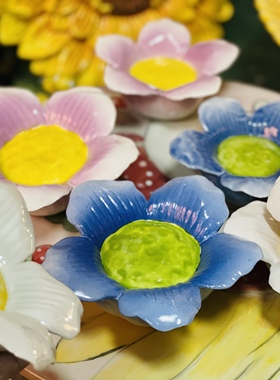 瓷蓓原创设计师款高温釉下彩陶瓷花朵阶梯造景摆台手绘首饰托盘