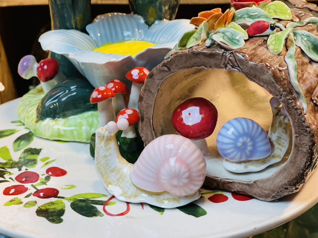 瓷蓓釉下彩色高温可爱小蜗牛陶瓷摆件创意家居装饰品茶道茶宠桌面