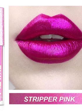 欧美妆金属色唇釉荧光粉古铜咖啡紫色珠光唇彩夜店不易掉色唇蜜