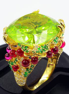 宝石纯银戒指18k金夸张