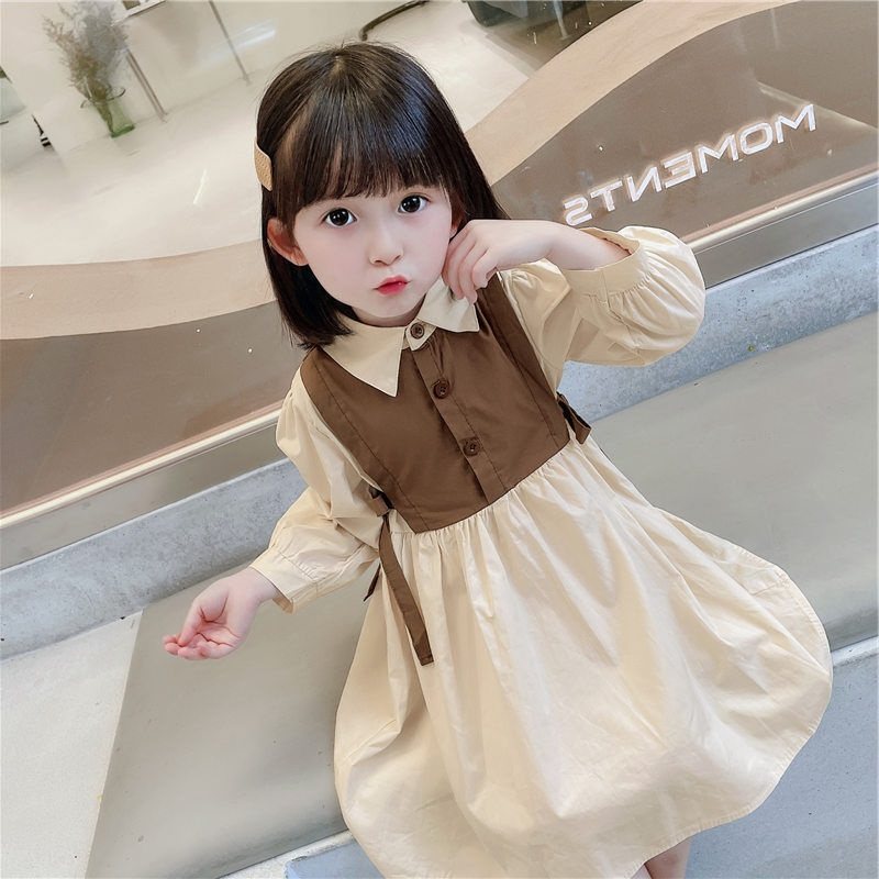 女童宝宝连衣裙子2023新款夏季公主裙小女孩假两件长袖衬衫裙洋气